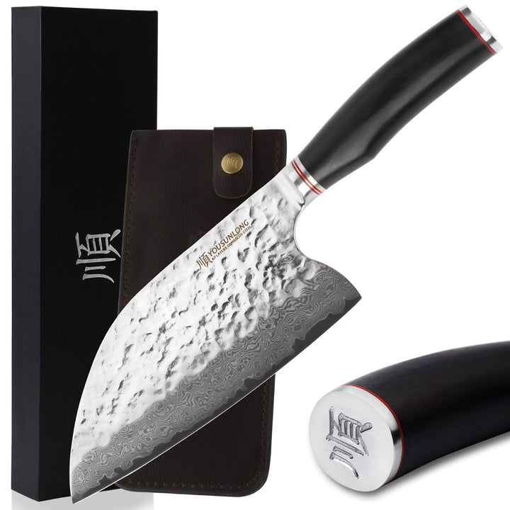 YOUSUNLONG Hackmesser Outdoor Damaststahl Metzgermesser Klinge 20,6 cm - Geschmiedeter Fleischermess