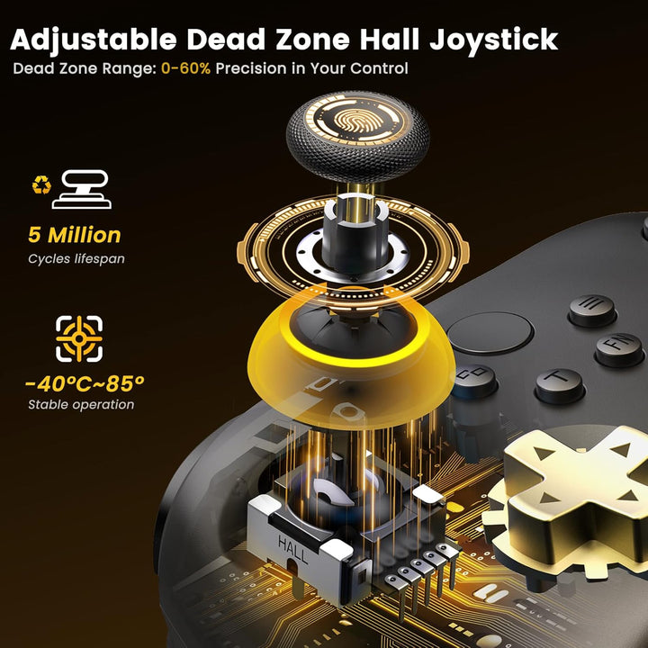 HASACOOL PC Controller mit Hall-Effect Joysticks & Ladestation, Wireless Gamepad 1000Hz für PC/Switc