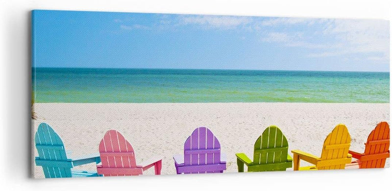 Wandbilder Dekoration Wohnzimmer Sunbed ufer florida Sommer Panorama Bilder auf Leinwand 120x50cm Le