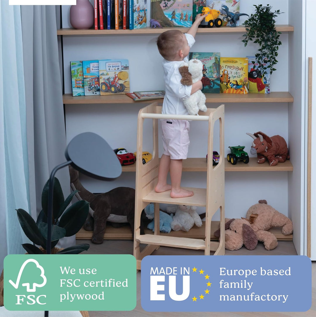 TOYBOX Lernturm für Kinder, Höchste Sicherheit, Montessori Lernturm ab 1 Jahr, Küchenhelfer und Lear