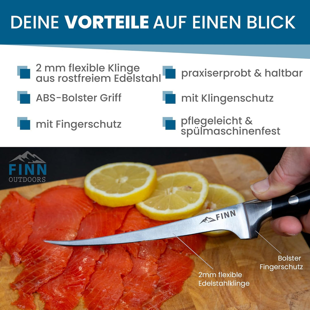 Premium Filetiermesser 18,5 cm – Flexibles Edelstahl Fischmesser mit Klingenschutz – Filiermesser fü