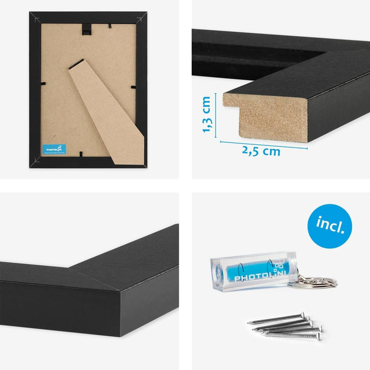 PHOTOLINI 3er Bilderrahmen 13x18 Schwarz Holz MDF, Set breite Bilderrahmen 18x13, Fotorahmen 13 x 18