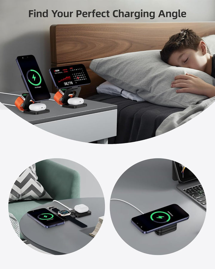 KU XIU X55 Turbo Qi2.2 25W Ladestation für Magsafe, Faltbar 3 in 1 Ladestation für Apple Watch und i