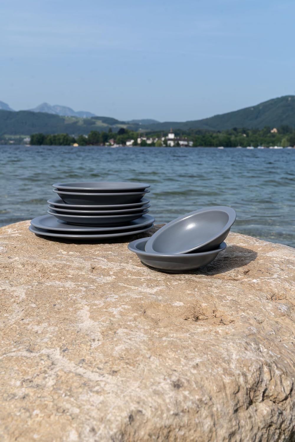 Suppenteller, Ø 22 cm, Dunkelgrau, Geschirr handgemacht in Österreich, Dunkelgrau