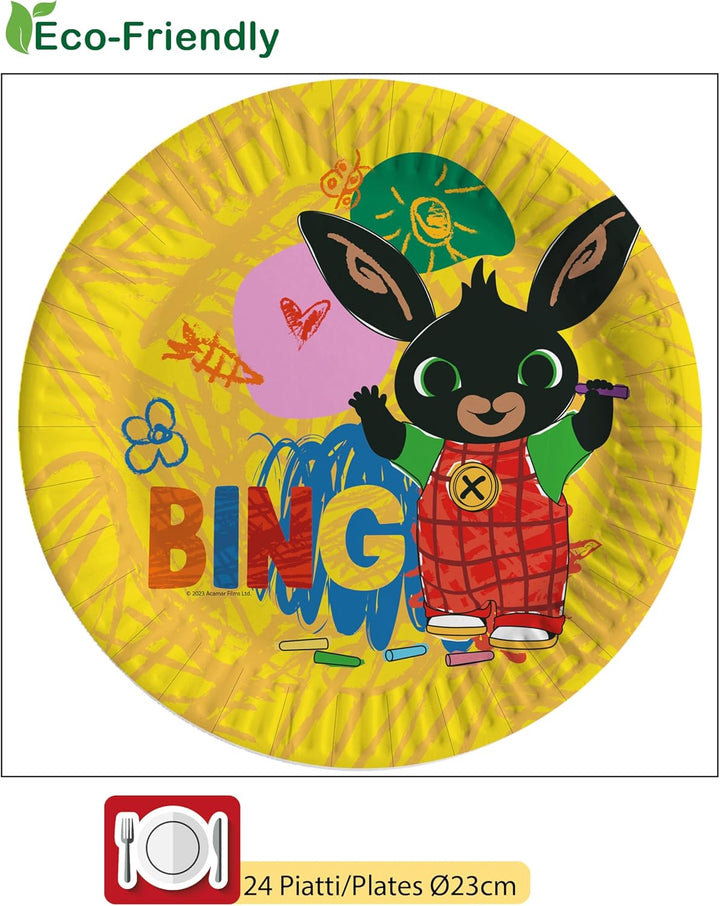 Ciao - Partygeschirr Party-Set Bing Sketch für 24 Personen (112 pcs: 24 Pappteller Ø23cm, 24 Papptel