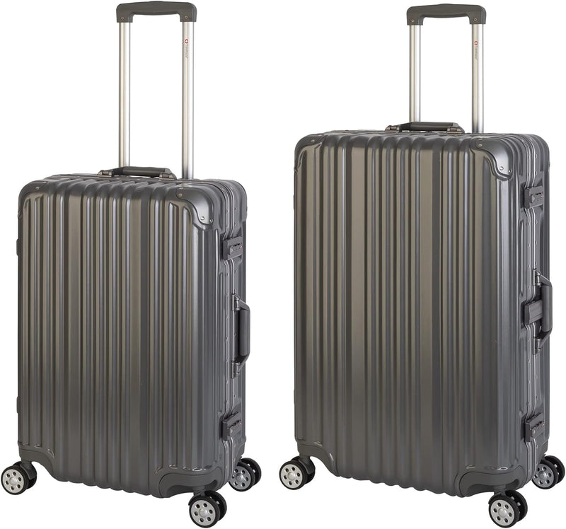 Travelhouse London Koffer Grau M-65cm, L-75cm · 2er-Set · Alu-Rahmen · Polykarbonat Hartschale · Mit