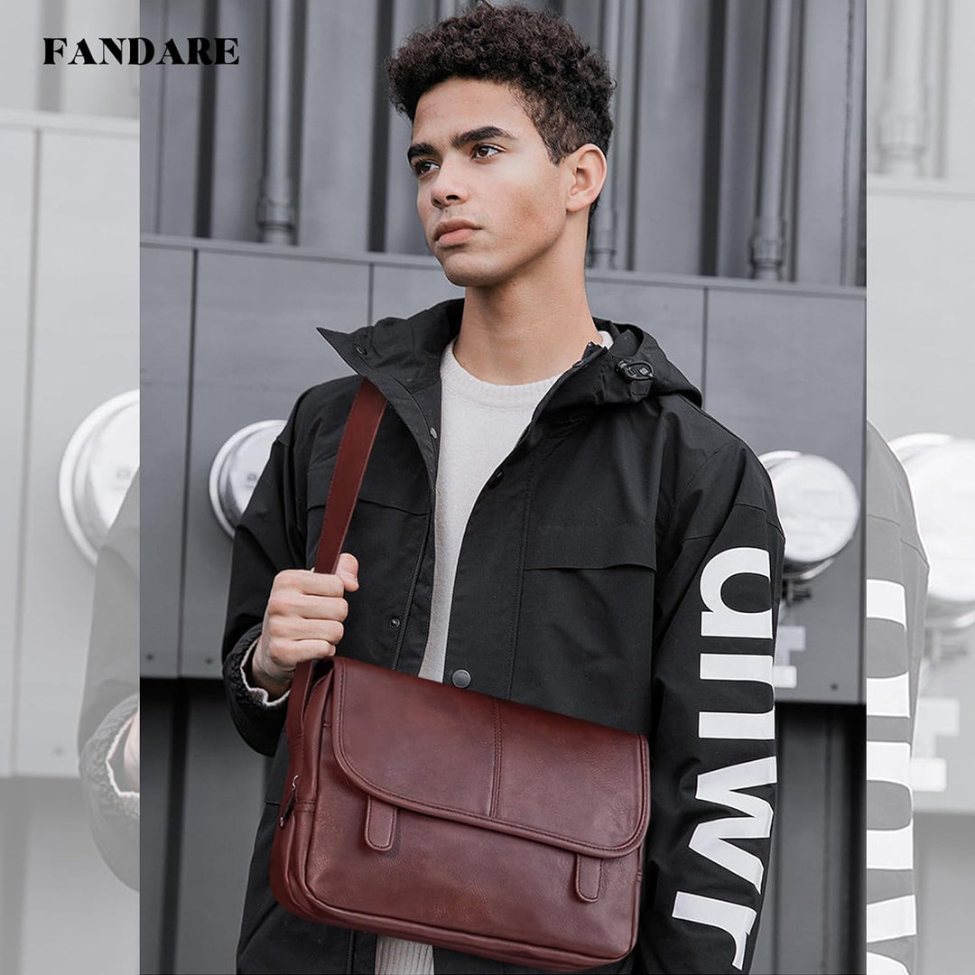 FANDARE Neu Umhängetasche Herren Schultertasche PU Männerhandtasche Laptoptasche Messenger Bag Arbei
