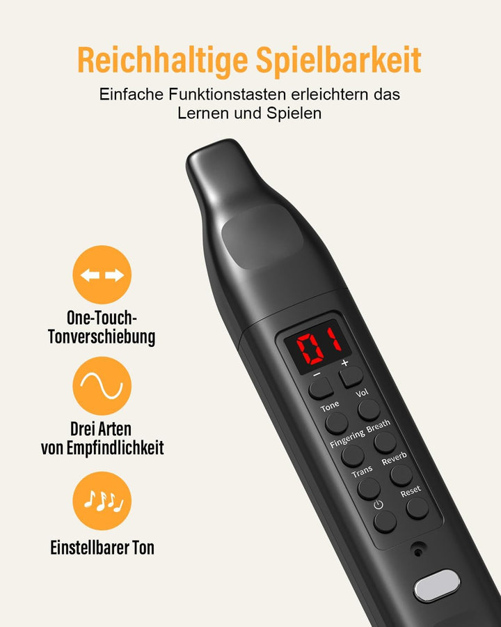 Digital Blasinstrument Schwarz Unterstützung Bluetooth MIDI Elektronisches Blasinstrument mit Netzka