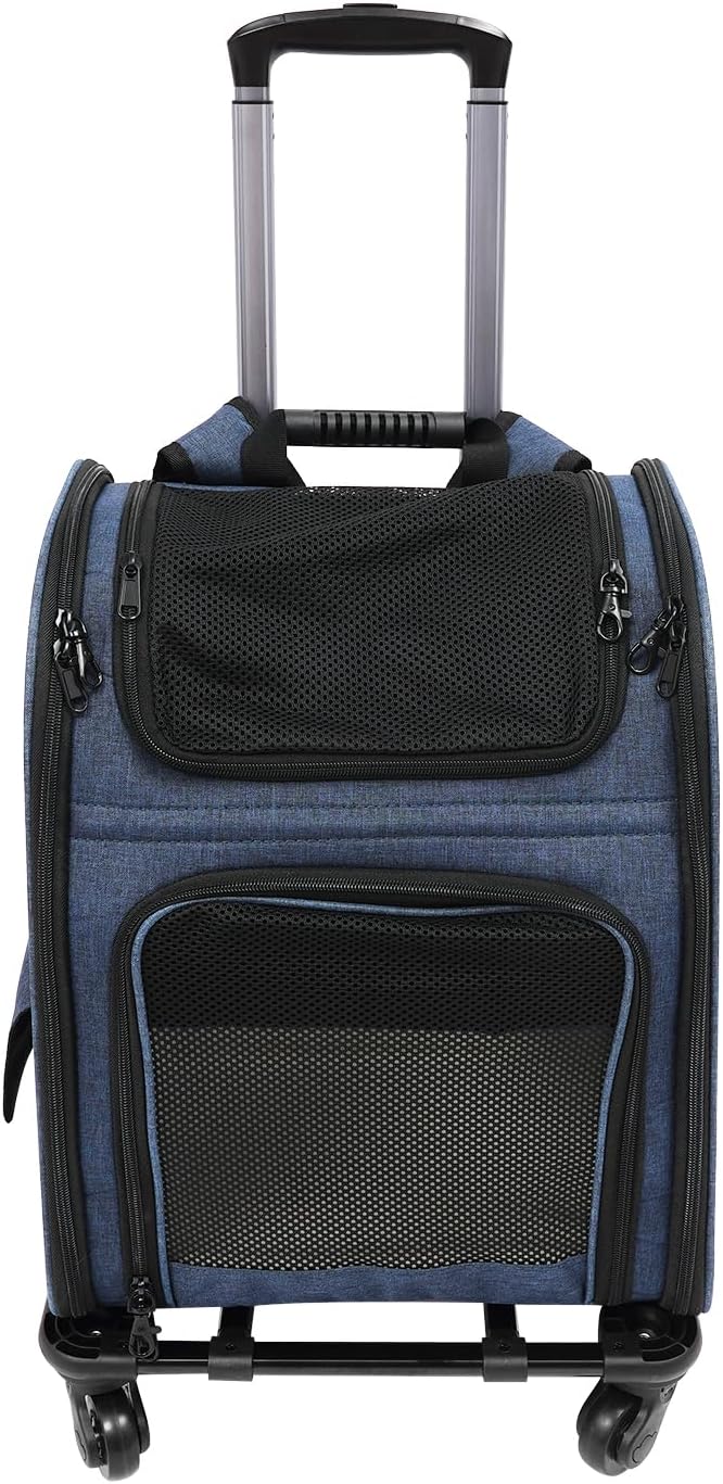 2-in-1 Hundetrolley, Tragbar Transporttasche mit 360°Drehrollen Hunderucksack Katzenrucksack Transpo