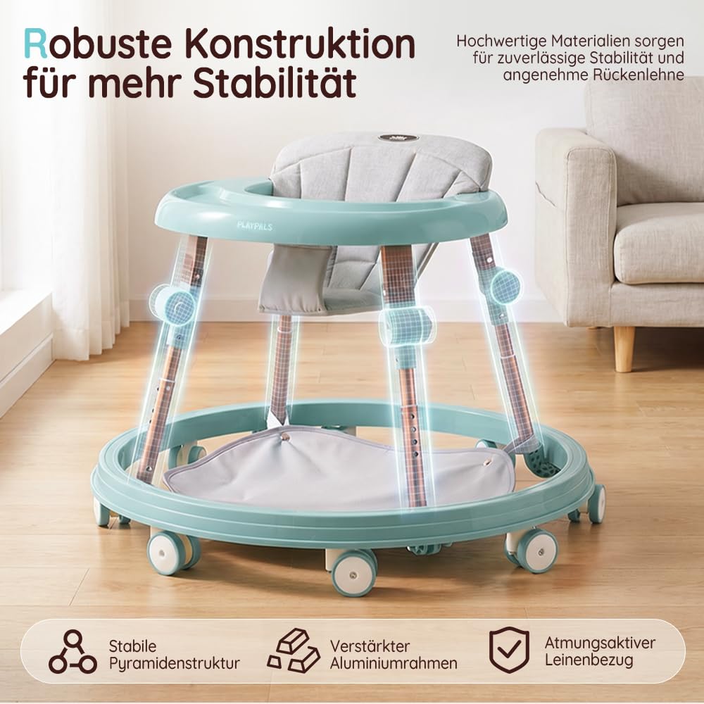PlayPals 3-in-1 Baby Lauflernhilfe mit Fusspolster für Babys von 6–18 Monaten Mint, Mint