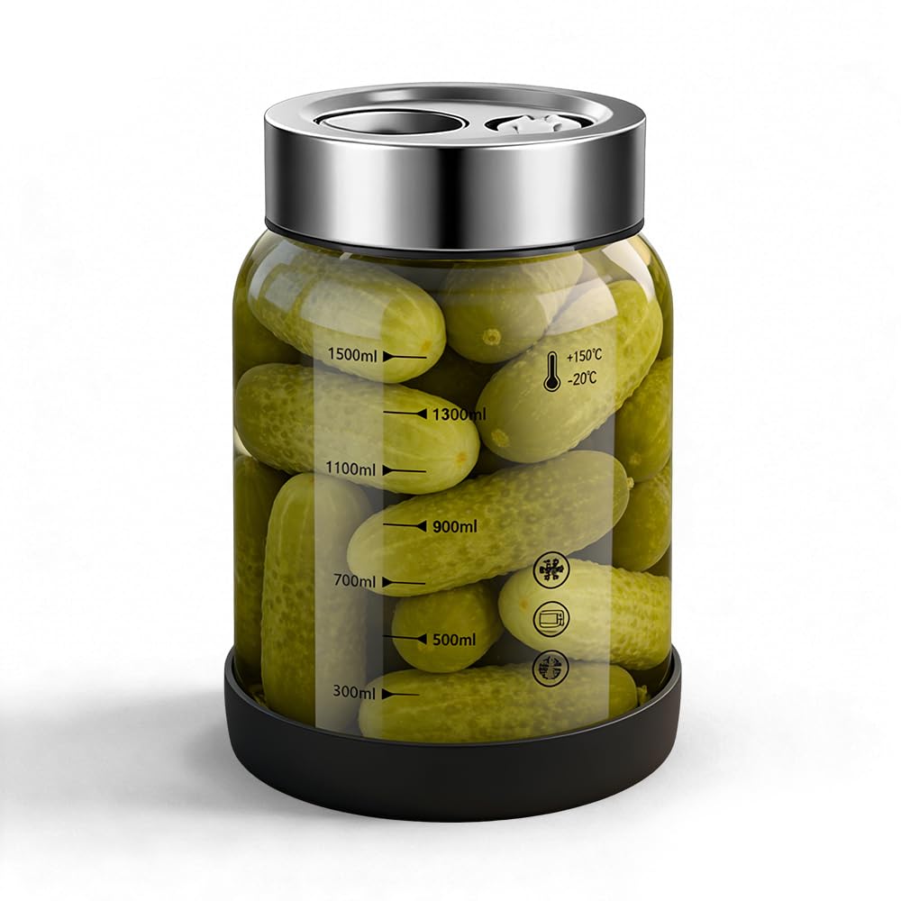 Fermentiergläser mit Deckel, 1L Grosses Gärglas mit Entlüftungsventil, Fermentationsglas, Kimchi Beh