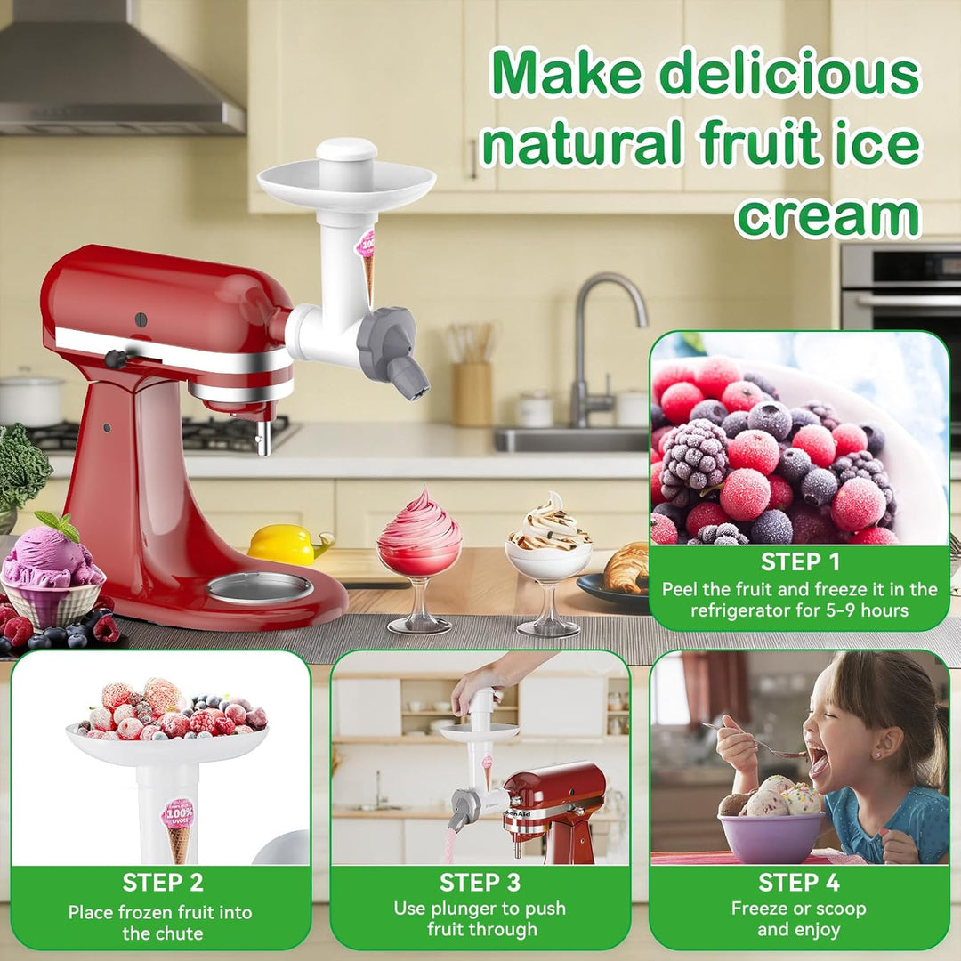 Eismaschine Aufsatz für Kitchenaid Standmixer, Fruchteismaschine Aufsatz, Softeismaschine BPA-freien