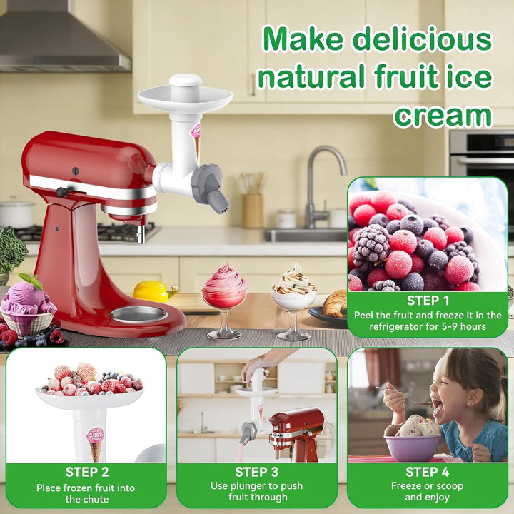 Eismaschine Aufsatz für Kitchenaid Standmixer, Fruchteismaschine Aufsatz, Softeismaschine BPA-freien