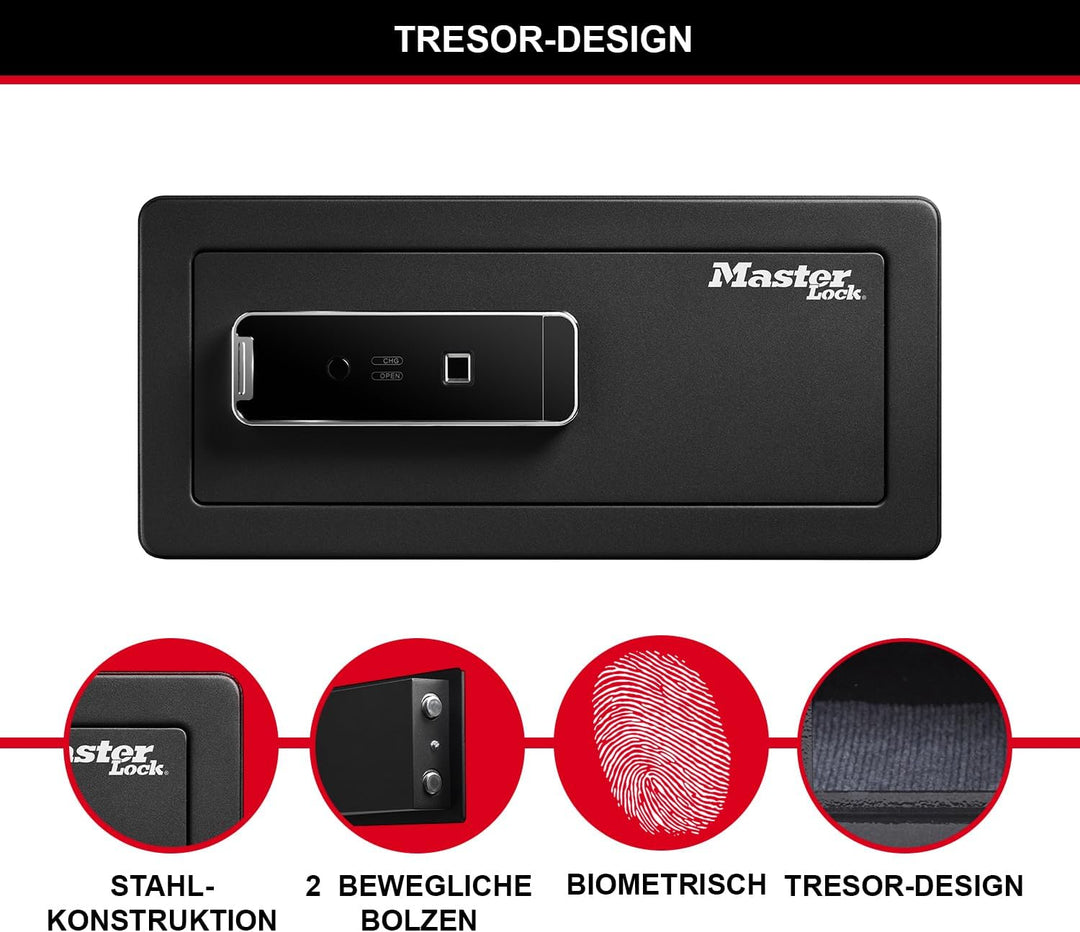 Master Lock Biometrischer Tresor mit Fingerabdruck, 19,5 x 43 x 37 cm Fingerabdruck-Schloss 25 L, Fi