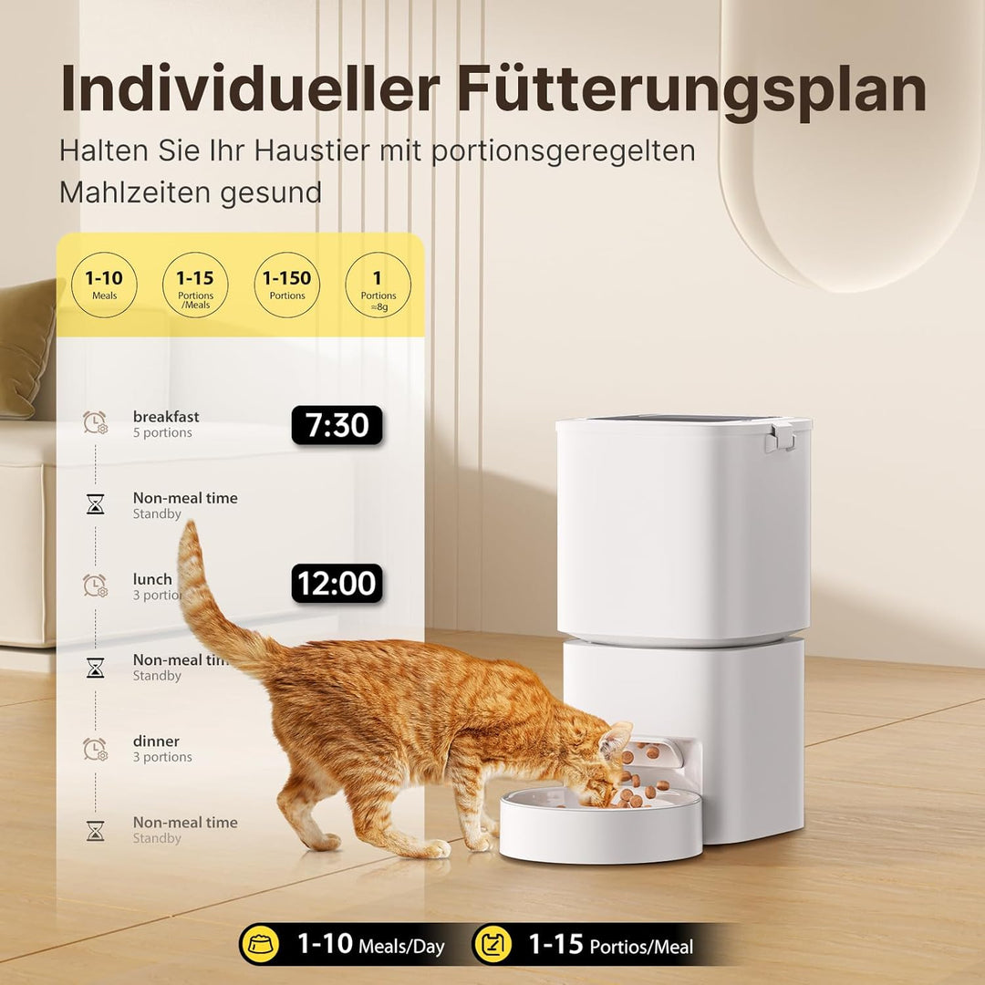 Futterautomat Katze, 5L Grosses Fassungsvermögen, 2.4GHz / 5GHz WiFi Smart Futterspender mit App Ste