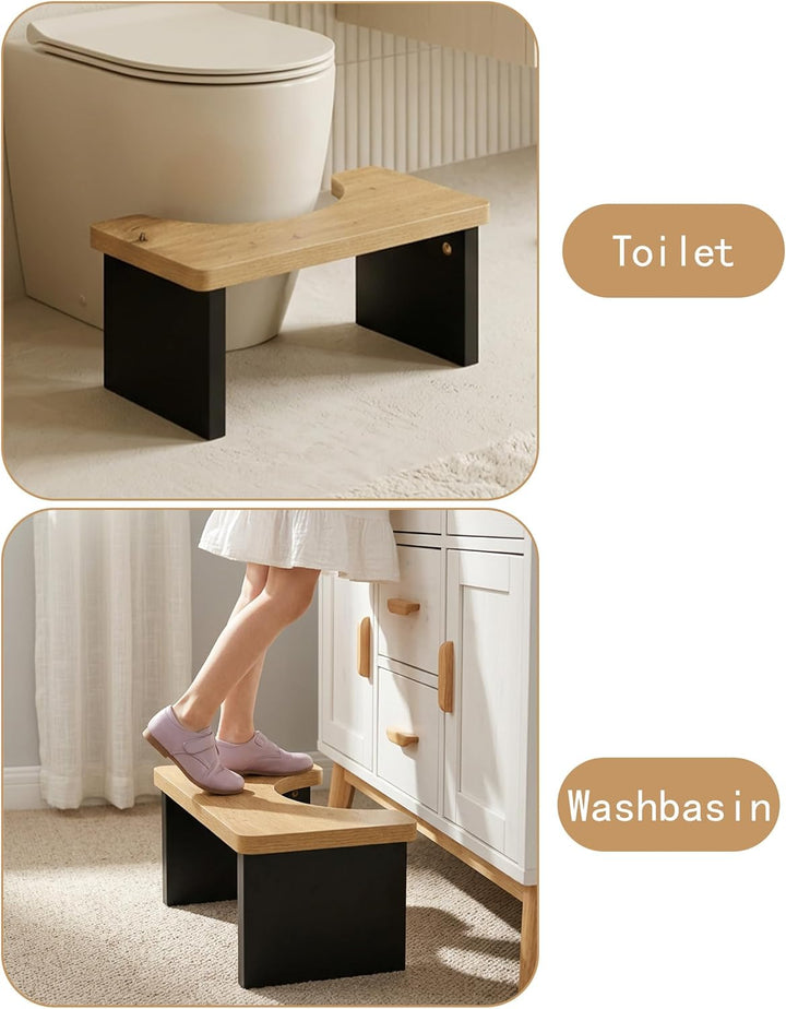 hitsuki Toilettenhocker Holz Optik 25mm Extra Dicke Fussbank Badezimmer, Toilettenhocker Erwachsene