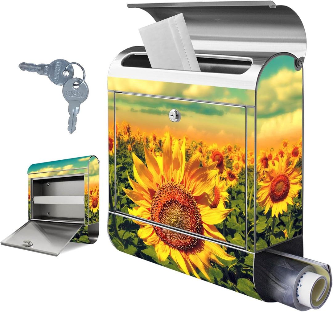 banjado Briefkasten Edelstahl 38x43x12cm & 2 Schlüssel - rostfreier Edelstahl Briefkasten mit Zeitun