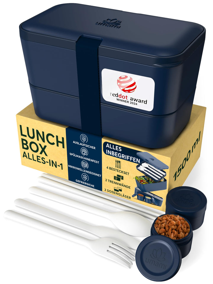 Umami Lunchbox Erwachsene, Verschachtelbar Auslaufsichere Bento Box mit 4 Bestecke & Fächern, Brotdo