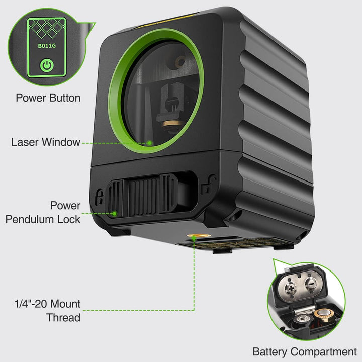 Huepar B011G Lasernivellier, Selbstnivellierender Lasernivellier mit Grünen Kreuzlinien Laser-Vertik