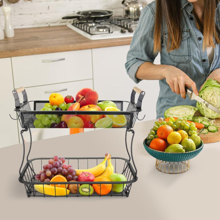 Aufbewahrungskorb aus Metalldraht, Obstständer für Brot, Snacks, Obstkorb mit 2 Bananenbügeln, Obst-
