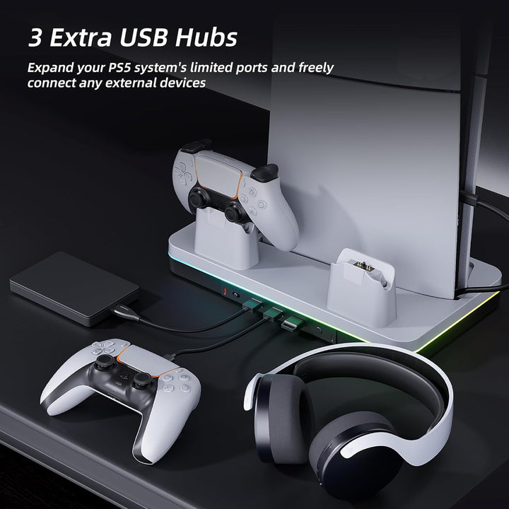 Mytrix Fast Charging Stand RGB Cooling Fan for PS5 Slim Console (Disc & Digital), with Controller Ch