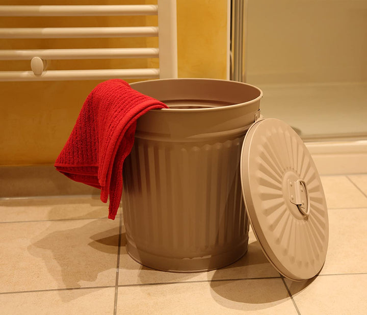 Jinfa 1 Retrodesign Metalleimer mit Griffen und Deckel + 50 Müllbeutel | Beige | 18L 1 Mülleimer 18L