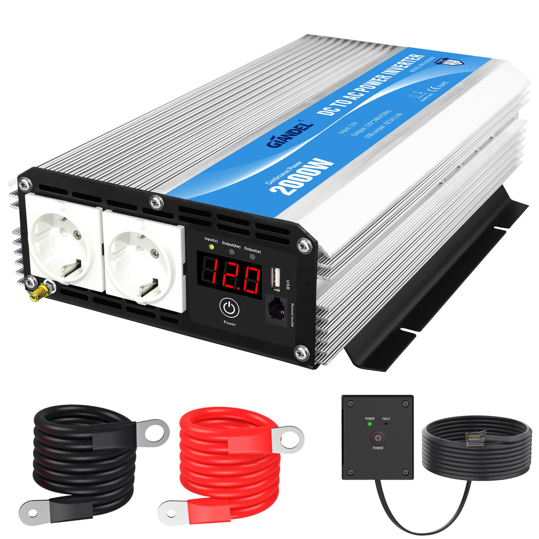 GIANDEL 2000W Modifizierter Welle Wechselrichter 12V auf 230V Spannungswandler Kompatibel Lithium-Ba