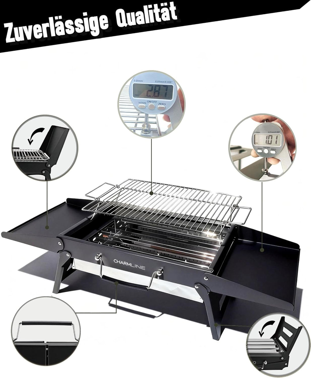 Charmline 39x27cm Foldable Portable Holzkohlegrill, Kleiner Campinggrill Holzkohle, Picknickgrill Gr