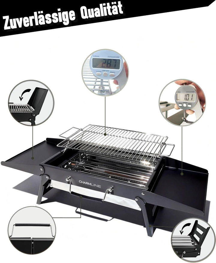 Charmline 39x27cm Foldable Portable Holzkohlegrill, Kleiner Campinggrill Holzkohle, Picknickgrill Gr