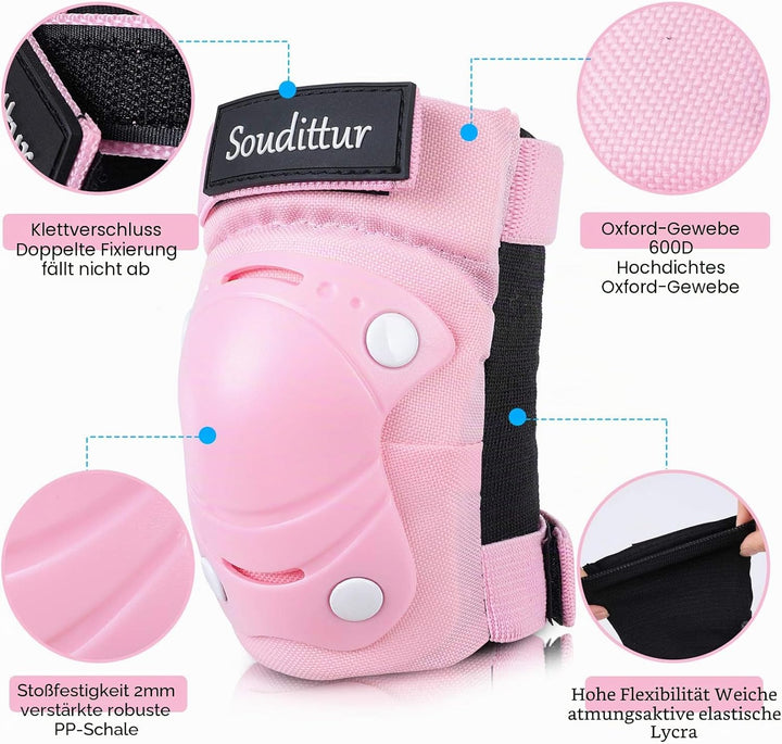 Soudittur Knieschoner Kinder Inliner Protektoren Set 3 IN 1 Knieschützer Kinder Ellenbogenschoner Ha