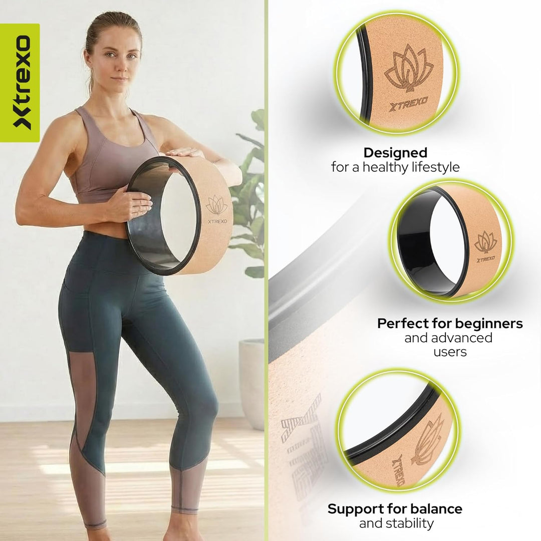 XTREXO Yoga Rad Naturkork mit einem Durchmesser von 32 cm und einer Breite von 13 cm in Braun aus 10