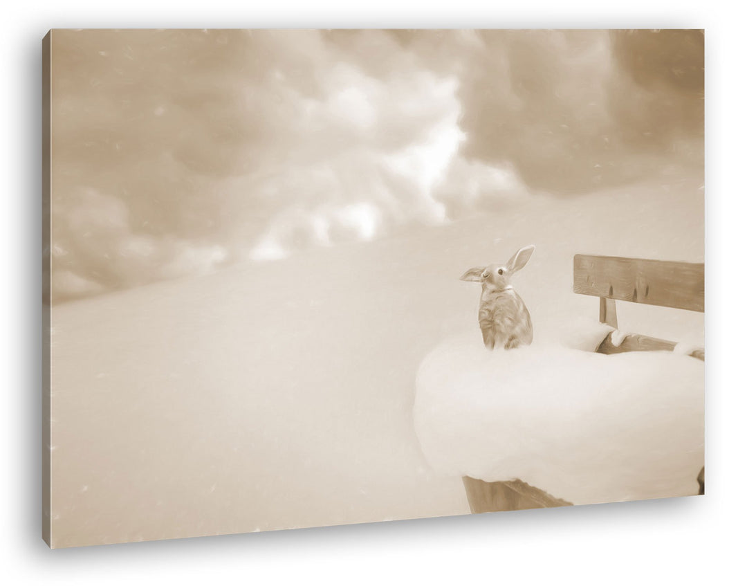 deyoli gezeichneter Hase in einer bezaubernden Schneelandschaft Format: 80x60 Effekt: Sepia als Lein