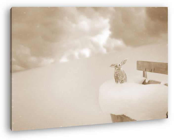 deyoli gezeichneter Hase in einer bezaubernden Schneelandschaft Format: 80x60 Effekt: Sepia als Lein