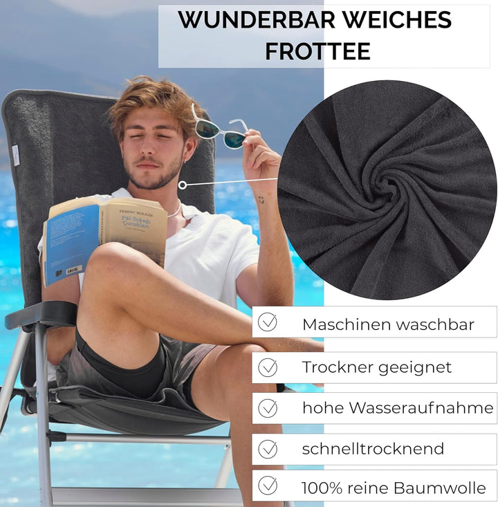 Frottee Schonbezug für Gartenstuhl - 130x60cm Bezug 100% Baumwolle Hochlehner Auflage Gartenstühle G