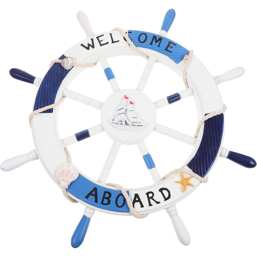 VOSAREA Steuerrad Holz WELCOME Nautische Maritime Deko Schiff Lenkrad mit Muschel Seestern 45cm
