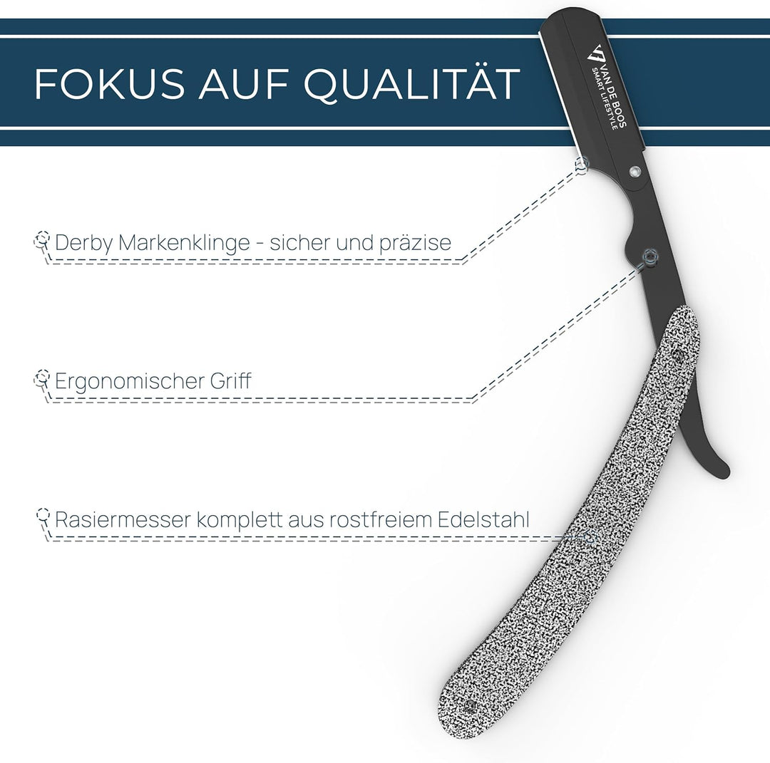 Van De Boos® Rasiermesser-Set mit 100 Derby Wechselklingen - Hochwertiges Edelstahl Barber Bartmesse