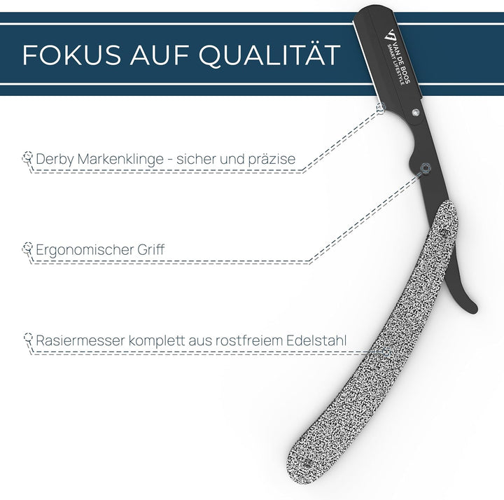 Van De Boos® Rasiermesser-Set mit 100 Derby Wechselklingen - Hochwertiges Edelstahl Barber Bartmesse