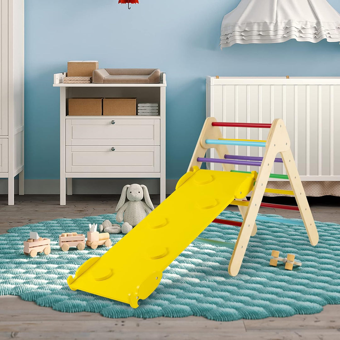 DREAMADE 3 in 1 Montessori Kletterdreieck mit 2-seitiger Rampe, Holzdreieck Sprossendreieck Kletters
