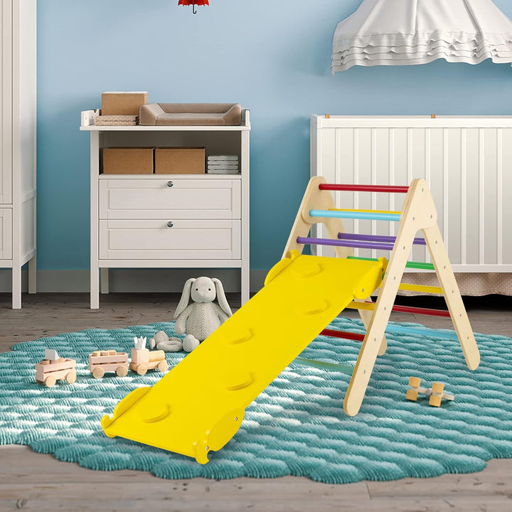 DREAMADE 3 in 1 Montessori Kletterdreieck mit 2-seitiger Rampe, Holzdreieck Sprossendreieck Kletters