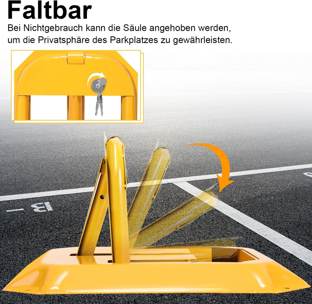 Ikodm 2X Klappbar Parkpfosten, Absperrpfosten mit 6 Schlüssel, Parkplatzsperre mit 8 Dehnschrauben,