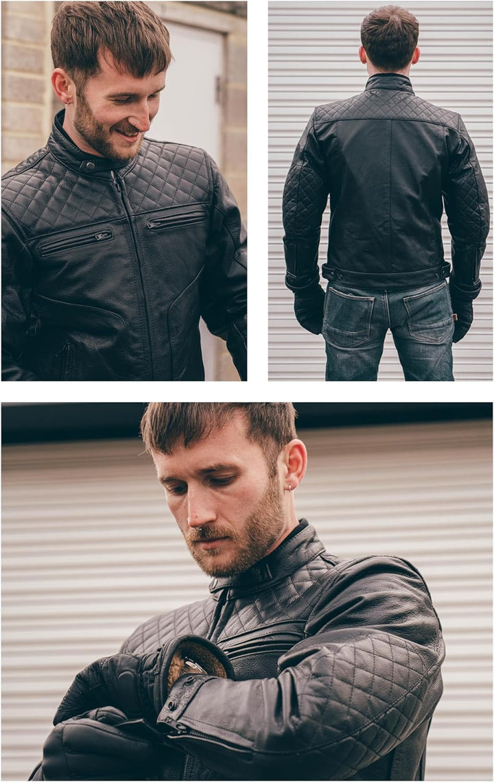 Texpeed Motorrad lederjacke herren mit protektoren - Leder mit Rautensteppung - Motorrad Mit Origina