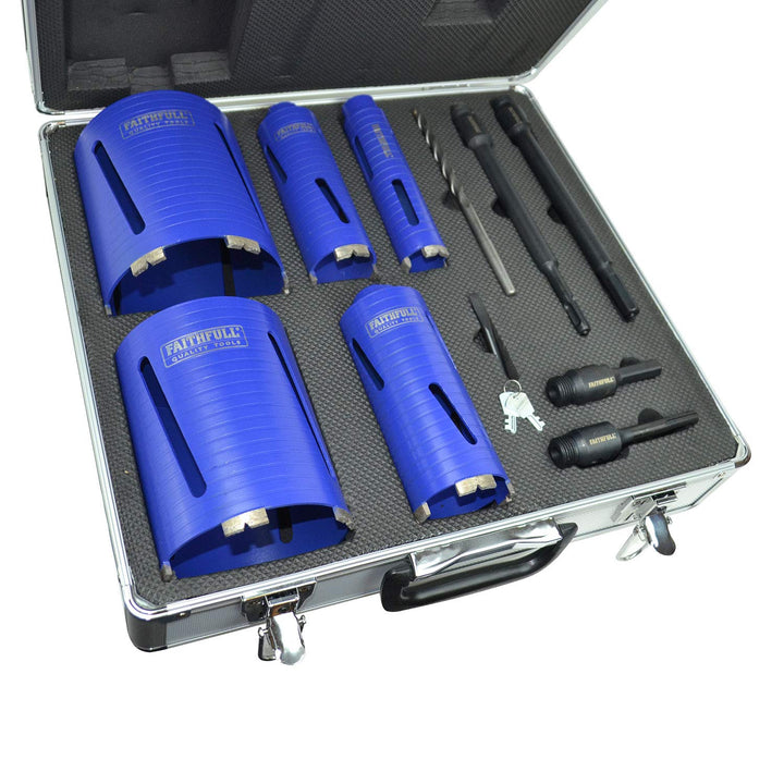 Faithfull Core Drill Kit & Case Set of 11, Multi-colour, Pack of 11, Pack of 11