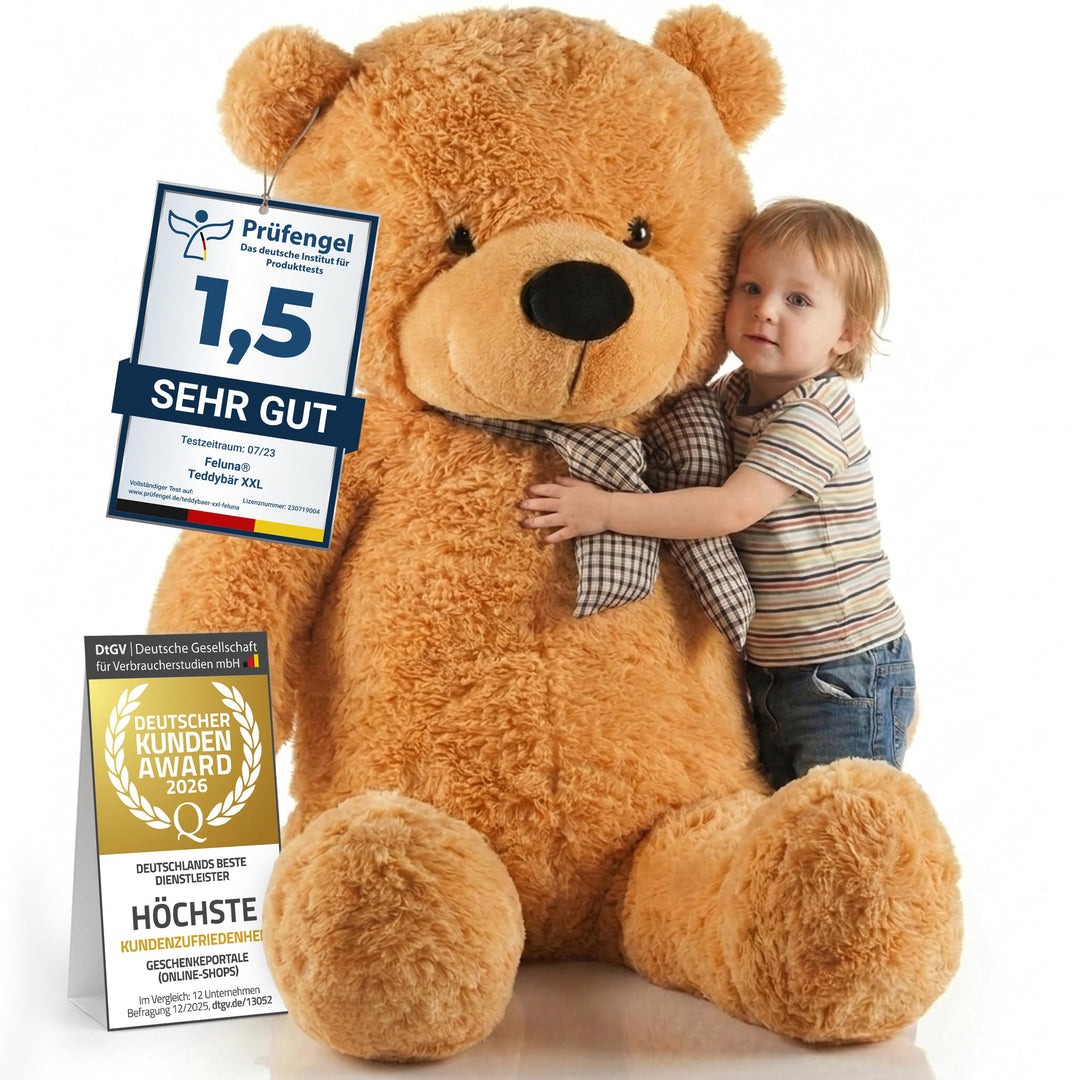 Feluna Riesen Teddybär XXL Kuschelbär 120 cm gross Plüschbär - Original Teddy Bär mit Schleife Hellb