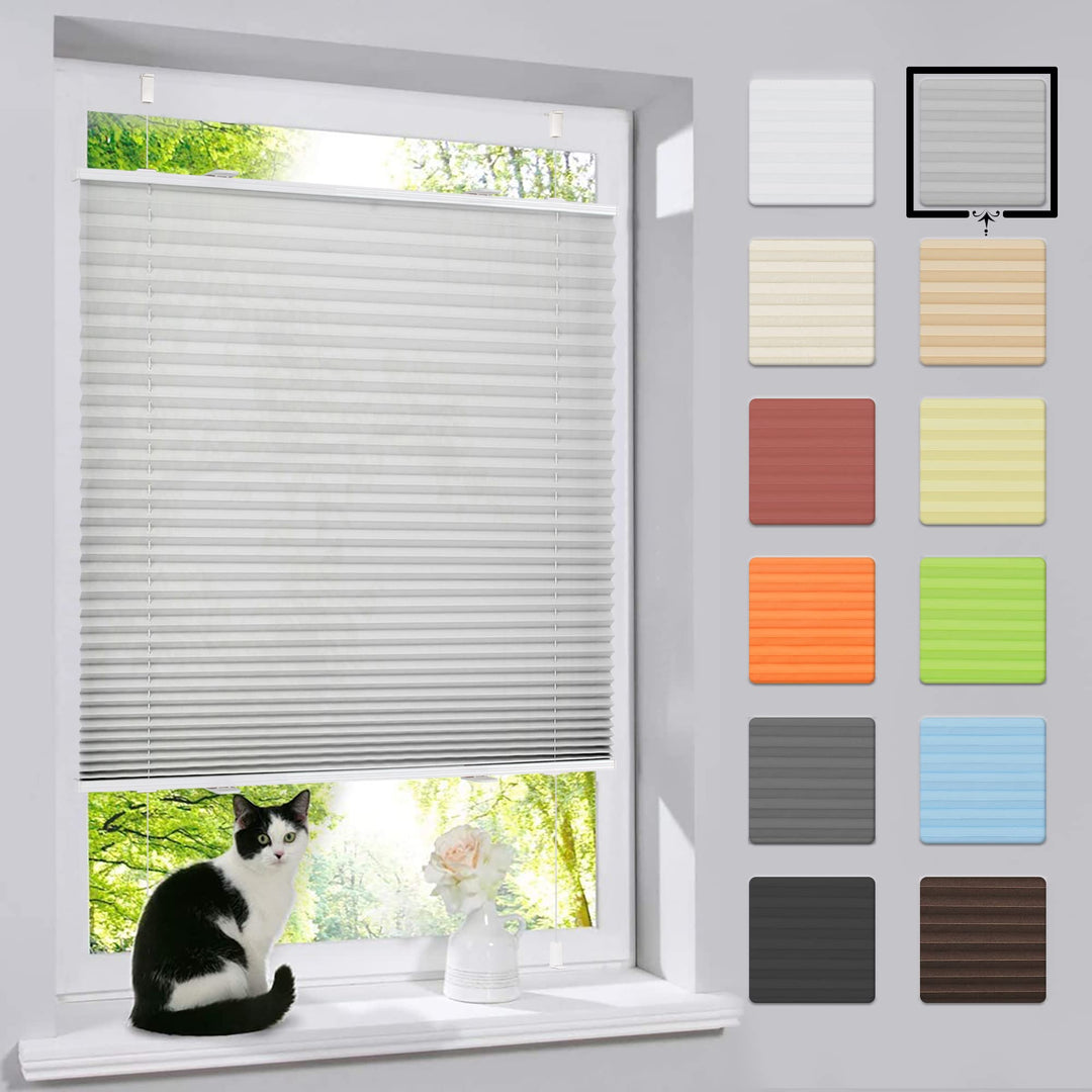 bobodeco Plissee ohne Bohren Klemmfix Faltrollo Jalousie Grau 55x150cm (BxH), Plisseerollo Sichtschu
