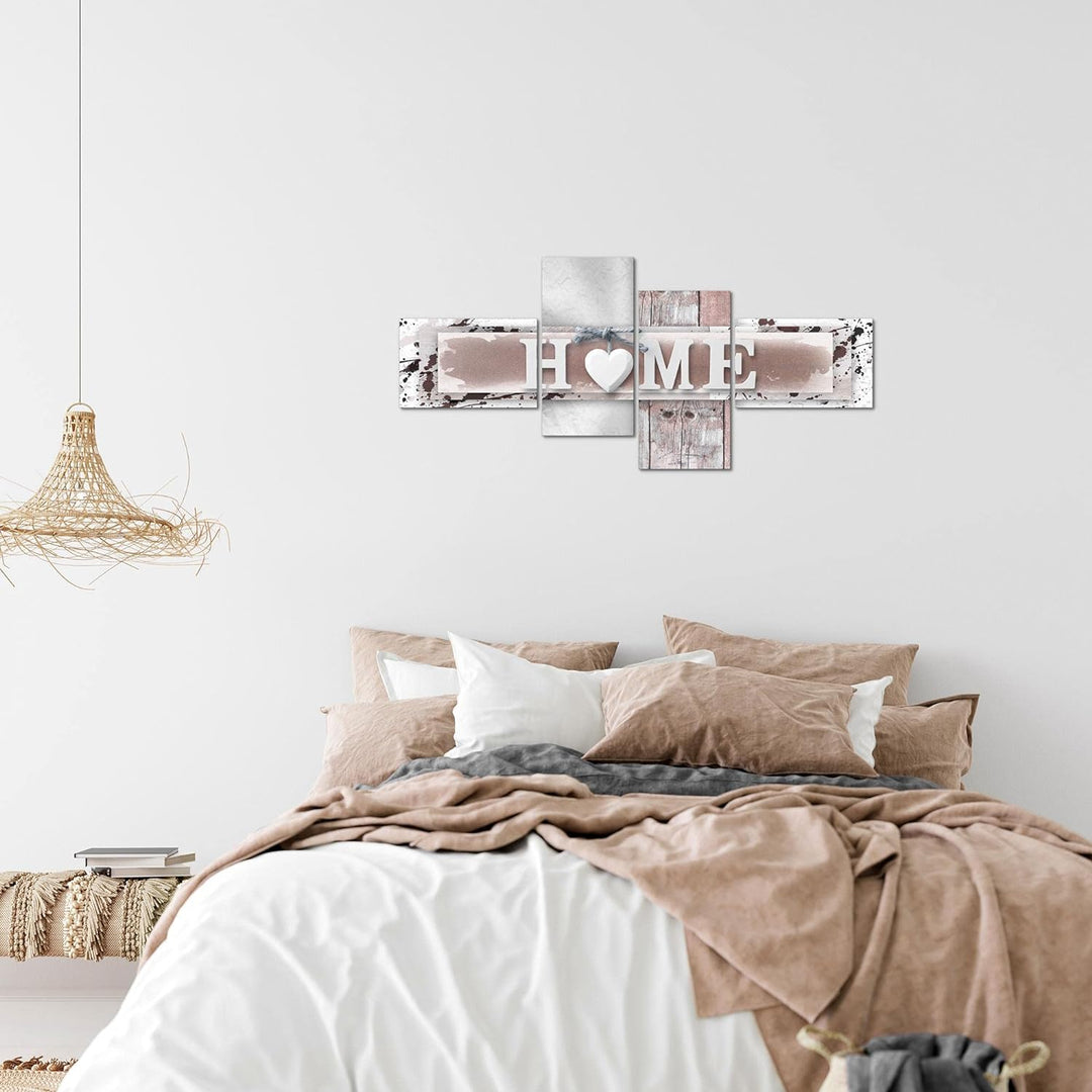 Runa Art Bild Modern Home Herz - Made in Germany - Wandbilder Mit Spruch Grau Rosa 4 Teilig 504542b