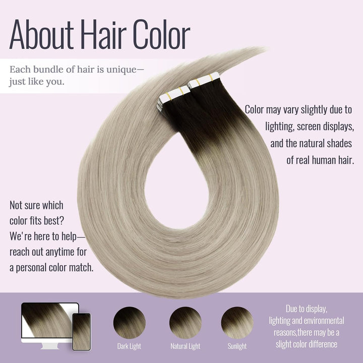 Fshine Tape in Extensions Echthaar 40cm 50g Dunkelbraun bis Aschblond Mix Platinblond Haar Extension