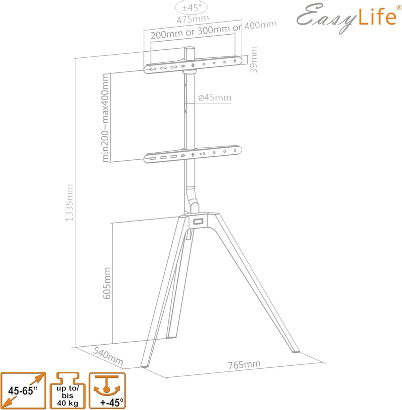 EasyLife - TV Stativ Holz Staffelei Tripod - Studio TV Stand bis 65&