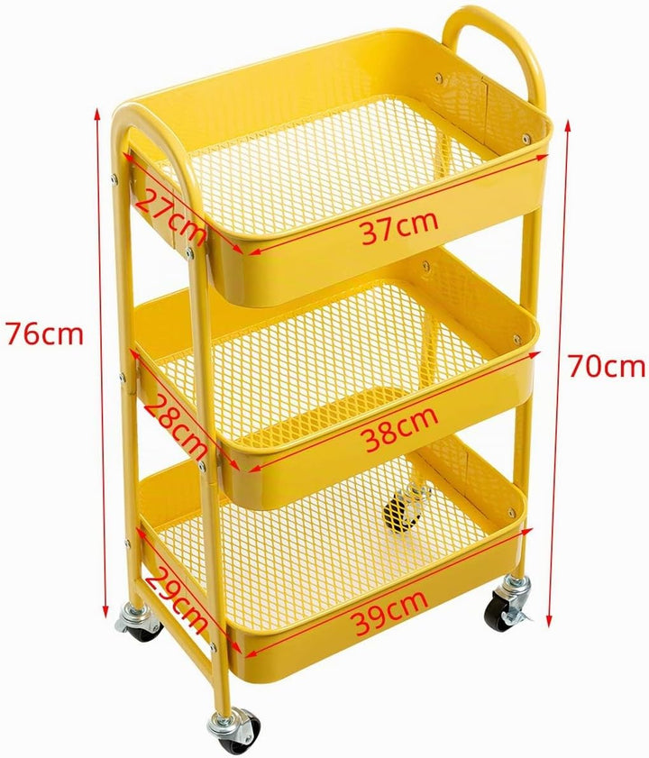 DOEWORKS Aufbewahrungswagen 3-Etagen Metall Utility Cart Rollwagen Organizer Wagen mit Rädern für Kü