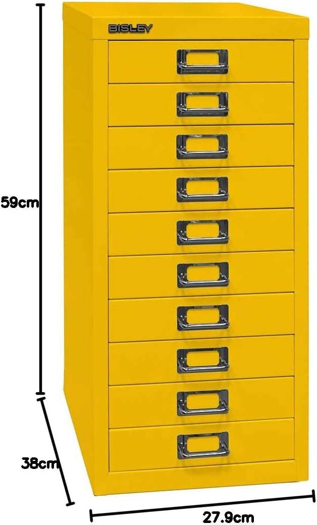 BISLEY MultiDrawer, 29er Serie, DIN A4, 10 Schubladen, Metall, 355 Silber, 38 x 27.9 x 59 cm