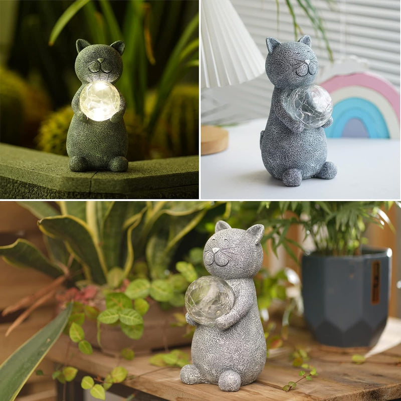 Yeemoo Katzen Deko Gartenfiguren für Draussen, Gartendeko Figur mit Solar Ball Lustige Geschenke für